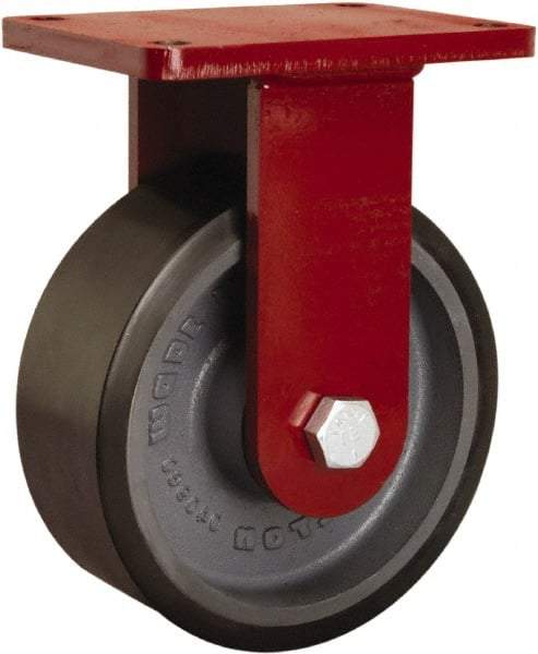 Hamilton - 8" Diam x 3" Wide x 10-1/2" OAH Top Plate Mount Rigid Caster - Polyurethane Mold onto Cast Iron Center, 3,250 Lb Capacity, Sealed Precision Ball Bearing, 5-1/2 x 7-1/2" Plate - Apex Tool & Supply