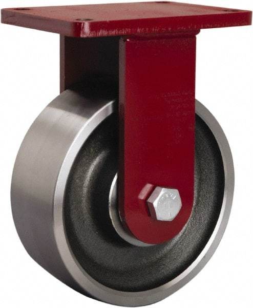 Hamilton - 8" Diam x 3" Wide x 10-1/2" OAH Top Plate Mount Rigid Caster - Forged Steel, 4,000 Lb Capacity, Sealed Precision Ball Bearing, 5-1/2 x 7-1/2" Plate - Apex Tool & Supply