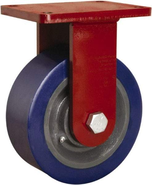 Hamilton - 8" Diam x 3" Wide x 10-1/2" OAH Top Plate Mount Rigid Caster - Polyurethane Mold on Forged Steel, 3,500 Lb Capacity, Tapered Roller Bearing, 5-1/2 x 7-1/2" Plate - Apex Tool & Supply