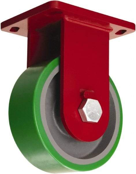 Hamilton - 8" Diam x 3" Wide x 10-1/2" OAH Top Plate Mount Rigid Caster - Polyurethane Mold onto Cast Iron Center, 2,500 Lb Capacity, Sealed Precision Ball Bearing, 6-1/2 x 7-1/2" Plate - Apex Tool & Supply