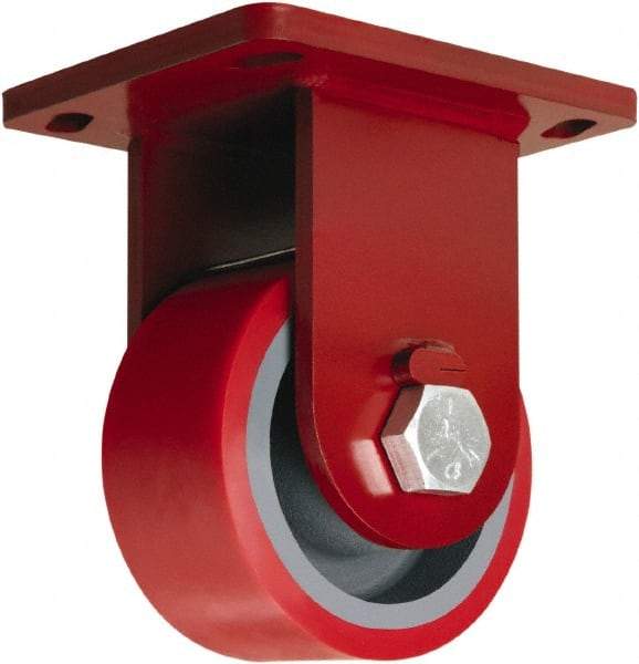 Hamilton - 6" Diam x 3" Wide x 8-1/2" OAH Top Plate Mount Rigid Caster - Polyurethane Mold onto Cast Iron Center, 2,600 Lb Capacity, Sealed Precision Ball Bearing, 6-1/2 x 7-1/2" Plate - Apex Tool & Supply
