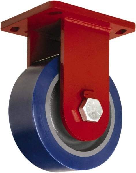 Hamilton - 8" Diam x 3" Wide x 10-1/2" OAH Top Plate Mount Rigid Caster - Polyurethane Mold on Forged Steel, 3,500 Lb Capacity, Tapered Roller Bearing, 6-1/2 x 7-1/2" Plate - Apex Tool & Supply