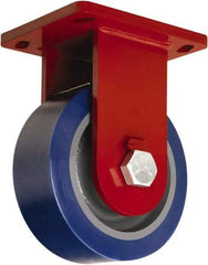 Hamilton - 8" Diam x 3" Wide x 10-1/2" OAH Top Plate Mount Rigid Caster - Polyurethane Mold on Forged Steel, 3,500 Lb Capacity, Tapered Roller Bearing, 6-1/2 x 7-1/2" Plate - Apex Tool & Supply