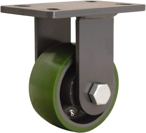 Hamilton - 5" Diam x 2-1/2" Wide x 7-1/4" OAH Top Plate Mount Rigid Caster - Polyurethane Mold onto Cast Iron Center, 1,300 Lb Capacity, Straight Roller Bearing, 5 x 7" Plate - Apex Tool & Supply