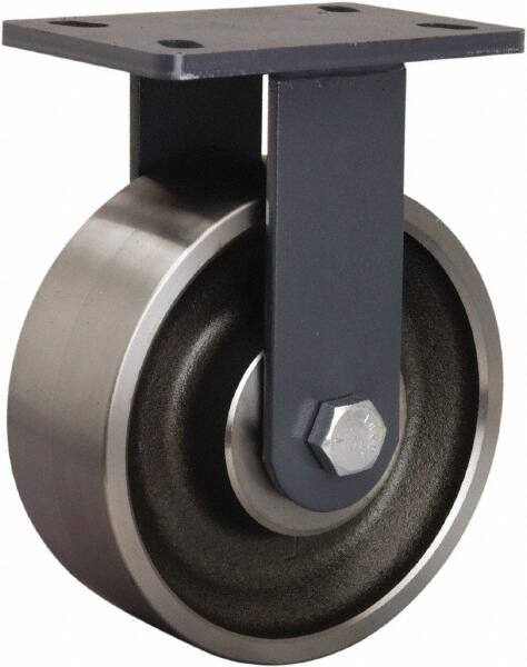 Hamilton - 8" Diam x 3" Wide x 10-1/4" OAH Top Plate Mount Rigid Caster - Forged Steel, 2,400 Lb Capacity, Sealed Precision Ball Bearing, 5 x 7" Plate - Apex Tool & Supply