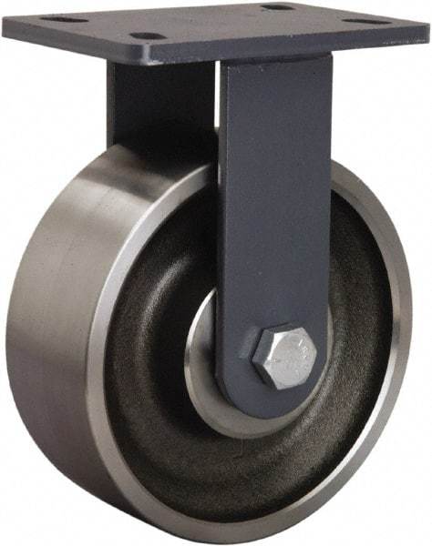 Hamilton - 8" Diam x 3" Wide x 10-1/4" OAH Top Plate Mount Rigid Caster - Forged Steel, 2,400 Lb Capacity, Tapered Roller Bearing, 5 x 7" Plate - Apex Tool & Supply