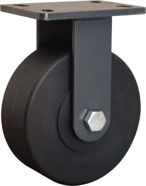 Hamilton - 8" Diam x 3" Wide x 10-1/4" OAH Top Plate Mount Rigid Caster - Nylon, 2,400 Lb Capacity, Sealed Precision Ball Bearing, 5 x 7" Plate - Apex Tool & Supply