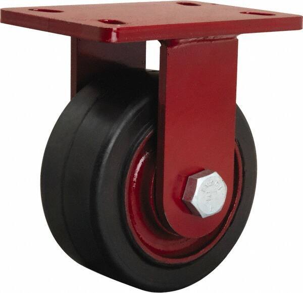 Hamilton - 6" Diam x 3" Wide x 7-1/2" OAH Top Plate Mount Rigid Caster - Rubber Mold on Cast Iron, 680 Lb Capacity, Straight Roller Bearing, 5 x 7" Plate - Apex Tool & Supply