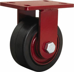 Hamilton - 6" Diam x 3" Wide x 7-1/2" OAH Top Plate Mount Rigid Caster - Rubber Mold on Cast Iron, 680 Lb Capacity, Straight Roller Bearing, 5 x 7" Plate - Apex Tool & Supply