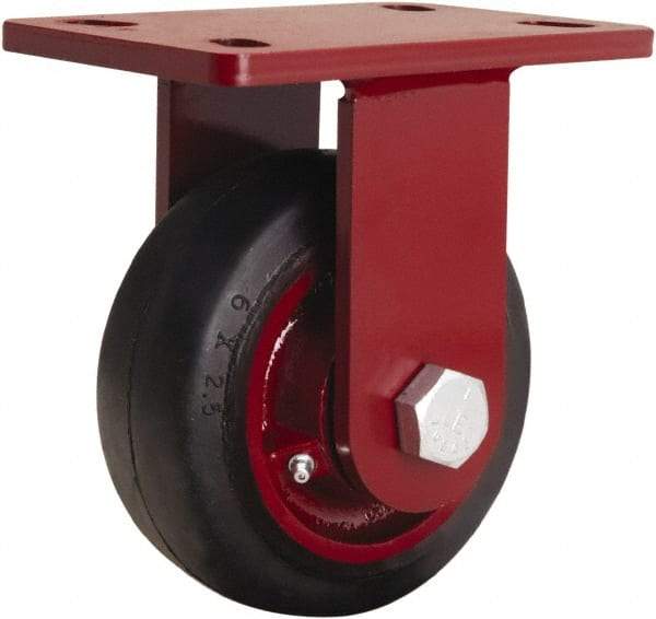 Hamilton - 6" Diam x 2-1/2" Wide x 7-1/2" OAH Top Plate Mount Rigid Caster - Rubber Mold on Cast Iron, 540 Lb Capacity, Straight Roller Bearing, 5 x 7" Plate - Apex Tool & Supply