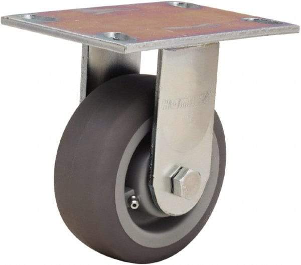 Hamilton - 5" Diam x 2" Wide x 6-1/2" OAH Top Plate Mount Rigid Caster - Rubber Mold on Polyolefin, 350 Lb Capacity, Straight Roller Bearing, 4-1/2 x 6-1/4" Plate - Apex Tool & Supply