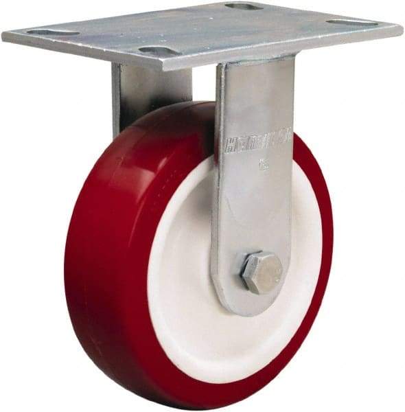 Hamilton - 6" Diam x 2" Wide x 7-1/2" OAH Top Plate Mount Rigid Caster - Polyurethane Mold on Polypropylene, 900 Lb Capacity, Straight Roller Bearing, 4-1/2 x 6-1/4" Plate - Apex Tool & Supply