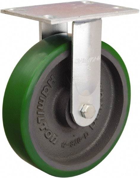 Hamilton - 8" Diam x 2" Wide x 9-1/2" OAH Top Plate Mount Rigid Caster - Polyurethane Mold onto Cast Iron Center, 900 Lb Capacity, Sealed Precision Ball Bearing, 4-1/2 x 6-1/4" Plate - Apex Tool & Supply