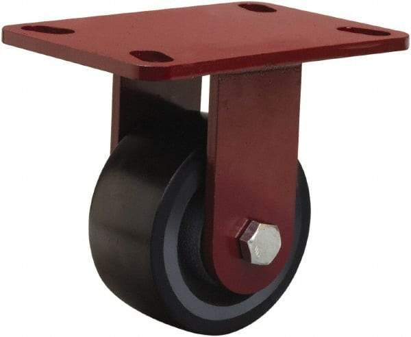 Hamilton - 4" Diam x 2" Wide x 5-5/8" OAH Top Plate Mount Rigid Caster - Polyurethane Mold onto Cast Iron Center, 975 Lb Capacity, Sealed Precision Ball Bearing, 4-1/2 x 6-1/2" Plate - Apex Tool & Supply