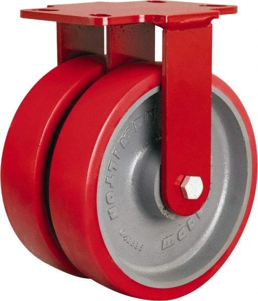 Hamilton - 8" Diam x 2" Wide x 9-3/4" OAH Top Plate Mount Rigid Caster - Polyurethane Mold onto Cast Iron Center, 2,500 Lb Capacity, Sealed Precision Ball Bearing, 4-1/2 x 6-1/2" Plate - Apex Tool & Supply