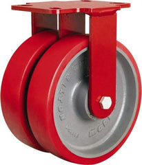 Hamilton - 8" Diam x 2" Wide x 9-3/4" OAH Top Plate Mount Rigid Caster - Polyurethane Mold onto Cast Iron Center, 2,500 Lb Capacity, Sealed Precision Ball Bearing, 4-1/2 x 6-1/2" Plate - Apex Tool & Supply