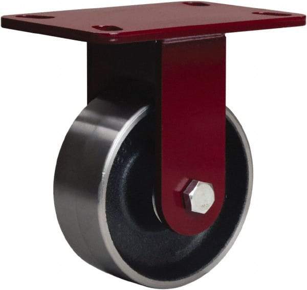 Hamilton - 5" Diam x 2" Wide x 6-3/4" OAH Top Plate Mount Rigid Caster - Forged Steel, 1,500 Lb Capacity, Tapered Roller Bearing, 4-1/2 x 6-1/2" Plate - Apex Tool & Supply