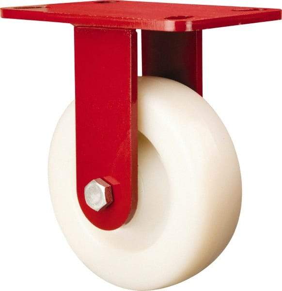 Hamilton - 6" Diam x 2" Wide x 7-3/4" OAH Top Plate Mount Rigid Caster - Nylon, 1,000 Lb Capacity, Sealed Precision Ball Bearing, 4-1/2 x 6-1/2" Plate - Apex Tool & Supply