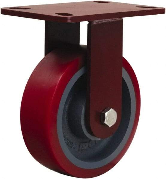 Hamilton - 6" Diam x 2" Wide x 7-3/4" OAH Top Plate Mount Rigid Caster - Polyurethane Mold onto Cast Iron Center, 1,400 Lb Capacity, Sealed Precision Ball Bearing, 4-1/2 x 6-1/2" Plate - Apex Tool & Supply