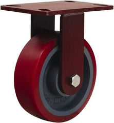 Hamilton - 6" Diam x 2" Wide x 7-3/4" OAH Top Plate Mount Rigid Caster - Polyurethane Mold onto Cast Iron Center, 1,400 Lb Capacity, Tapered Roller Bearing, 4-1/2 x 6-1/2" Plate - Apex Tool & Supply