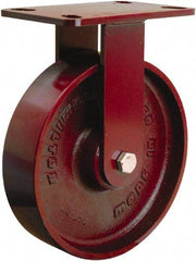 Hamilton - 8" Diam x 2" Wide x 9-3/4" OAH Top Plate Mount Rigid Caster - Cast Iron, 1,500 Lb Capacity, Tapered Roller Bearing, 4-1/2 x 6-1/2" Plate - Apex Tool & Supply