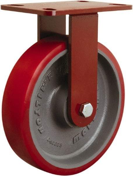 Hamilton - 8" Diam x 2" Wide x 9-3/4" OAH Top Plate Mount Rigid Caster - Polyurethane Mold on Forged Steel, 1,800 Lb Capacity, Tapered Roller Bearing, 4-1/2 x 6-1/2" Plate - Apex Tool & Supply