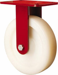 Hamilton - 8" Diam x 2" Wide x 9-3/4" OAH Top Plate Mount Rigid Caster - Nylon, 1,100 Lb Capacity, Sealed Precision Ball Bearing, 4-1/2 x 6-1/2" Plate - Apex Tool & Supply
