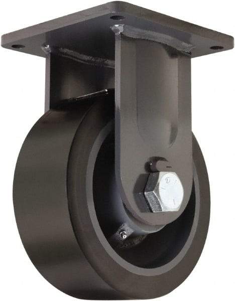 Hamilton - 10" Diam x 4" Wide x 13" OAH Top Plate Mount Rigid Caster - Polyurethane Mold on Forged Steel, 6,500 Lb Capacity, Tapered Roller Bearing, 8-1/2 x 8-1/2" Plate - Apex Tool & Supply