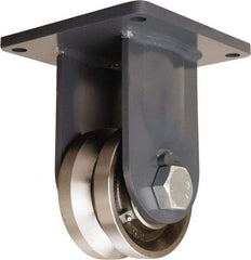 Hamilton - 6" Diam x 3" Wide, Forged Steel Rigid Caster - 4,500 Lb Capacity, Top Plate Mount, 8-1/2" x 8-1/2" Plate, Straight Roller Bearing - Apex Tool & Supply