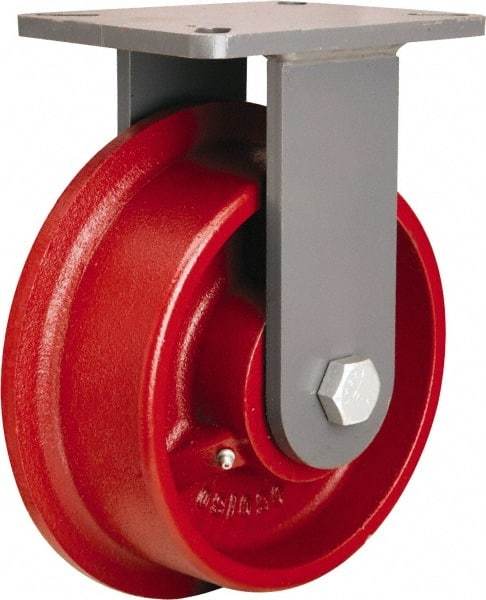 Hamilton - 10" Diam x 5" Wide x 13" OAH Top Plate Mount Rigid Caster - Cast Iron, 18,000 Lb Capacity, Tapered Roller Bearing, 8-1/2 x 8-1/2" Plate - Apex Tool & Supply