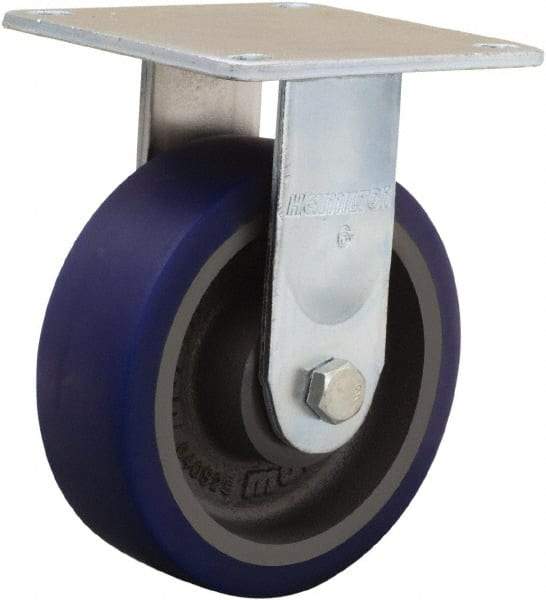 Hamilton - 6" Diam x 2" Wide x 7-1/2" OAH Top Plate Mount Rigid Caster - Polyurethane Mold onto Cast Iron Center, 900 Lb Capacity, Sealed Precision Ball Bearing, 5 x 5-1/2" Plate - Apex Tool & Supply