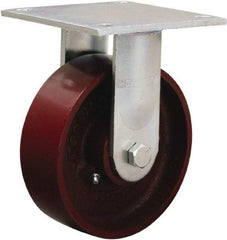 Hamilton - 6" Diam x 2" Wide x 7-1/2" OAH Top Plate Mount Rigid Caster - Cast Iron, 1,250 Lb Capacity, Sealed Precision Ball Bearing, 5 x 5-1/2" Plate - Apex Tool & Supply