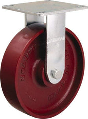 Hamilton - 8" Diam x 2" Wide x 9-1/2" OAH Top Plate Mount Rigid Caster - Cast Iron, 900 Lb Capacity, Sealed Precision Ball Bearing, 5 x 5-1/2" Plate - Apex Tool & Supply