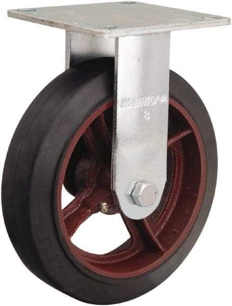 Hamilton - 8" Diam x 2" Wide x 9-1/2" OAH Top Plate Mount Rigid Caster - Rubber Mold on Cast Iron, 500 Lb Capacity, Straight Roller Bearing, 5 x 5-1/2" Plate - Apex Tool & Supply