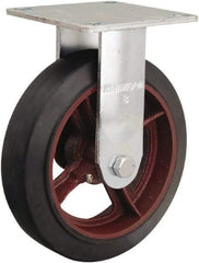 Hamilton - 8" Diam x 2" Wide x 9-1/2" OAH Top Plate Mount Rigid Caster - Rubber Mold on Cast Iron, 500 Lb Capacity, Straight Roller Bearing, 5 x 5-1/2" Plate - Apex Tool & Supply