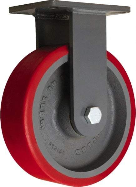 Hamilton - 10" Diam x 3" Wide x 12-1/2" OAH Top Plate Mount Rigid Caster - Polyurethane Mold onto Cast Iron Center, 3,600 Lb Capacity, Sealed Precision Ball Bearing, 5-1/4 x 7-1/4" Plate - Apex Tool & Supply