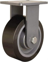 Hamilton - 8" Diam x 3" Wide x 10-1/2" OAH Top Plate Mount Rigid Caster - Polyurethane Mold on Forged Steel, 4,500 Lb Capacity, Precision Ball Bearing, 5-1/4 x 7-1/4" Plate - Apex Tool & Supply
