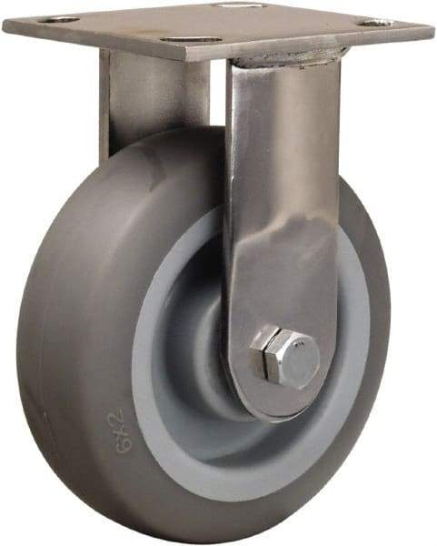 Hamilton - 5" Diam x 2" Wide x 6-1/2" OAH Top Plate Mount Rigid Caster - Rubber Mold on Polyolefin, 350 Lb Capacity, Delrin Bearing, 3-3/4 x 4-1/2" Plate - Apex Tool & Supply