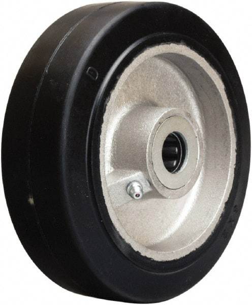 Hamilton - 6 Inch Diameter x 2 Inch Wide, Rubber on Aluminum Caster Wheel - 410 Lb. Capacity, 2-1/4 Inch Hub Length, 7/8 Inch Axle Diameter, Straight Roller Bearing - Apex Tool & Supply