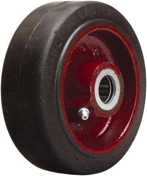 Hamilton - 5 Inch Diameter x 2 Inch Wide, Rubber on Cast Iron Caster Wheel - 350 Lb. Capacity, 2-1/4 Inch Hub Length, 1/2 Inch Axle Diameter, Straight Roller Bearing - Apex Tool & Supply