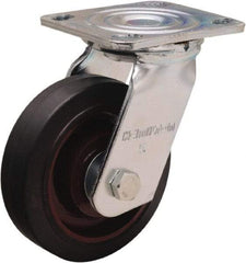 Hamilton - 5" Diam x 1-1/2" Wide x 6-1/8" OAH Top Plate Mount Swivel Caster - Rubber Mold on Cast Iron, 240 Lb Capacity, Straight Roller Bearing, 4 x 4-1/2" Plate - Apex Tool & Supply