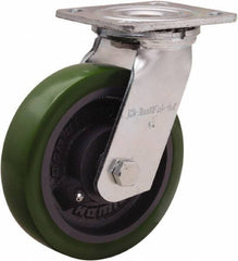 Hamilton - 6" Diam x 1-1/2" Wide x 7-1/2" OAH Top Plate Mount Swivel Caster - Polyurethane Mold onto Cast Iron Center, 550 Lb Capacity, Straight Roller Bearing, 4 x 4-1/2" Plate - Apex Tool & Supply