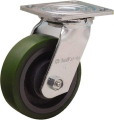 Hamilton - 5" Diam x 1-1/2" Wide x 6-1/8" OAH Top Plate Mount Swivel Caster - Polyurethane Mold onto Cast Iron Center, 550 Lb Capacity, Straight Roller Bearing, 4 x 4-1/2" Plate - Apex Tool & Supply