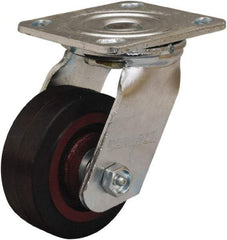 Hamilton - 4" Diam x 1-1/2" Wide x 5-5/8" OAH Top Plate Mount Swivel Caster - Rubber Mold on Cast Iron, 200 Lb Capacity, Straight Roller Bearing, 4 x 4-1/2" Plate - Apex Tool & Supply