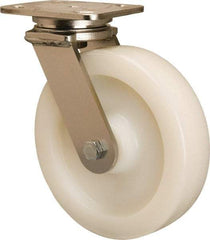 Hamilton - 8" Diam x 2" Wide x 9-1/2" OAH Top Plate Mount Swivel Caster - Nylon, 900 Lb Capacity, Stainless Steel Double Shielded Precision Ball Bearing, 4 x 5" Plate - Apex Tool & Supply