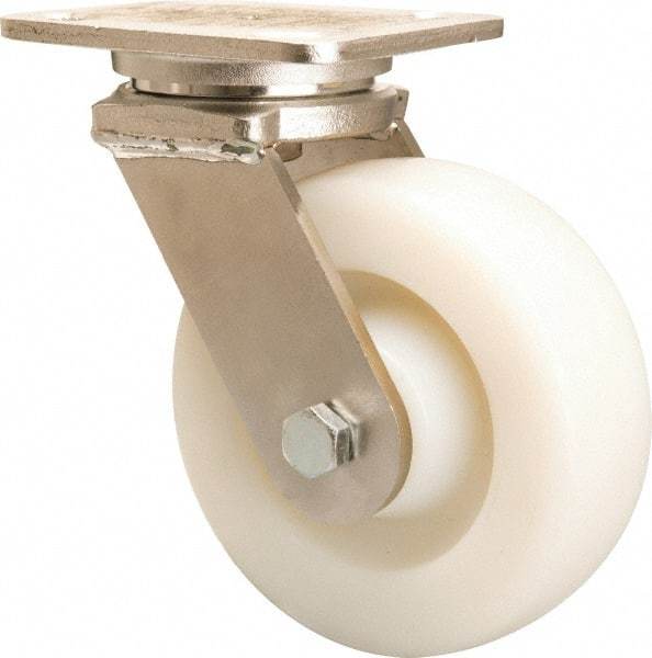 Hamilton - 6" Diam x 2" Wide x 7-1/2" OAH Top Plate Mount Swivel Caster - Nylon, 1,000 Lb Capacity, Stainless Steel Double Shielded Precision Ball Bearing, 4 x 5" Plate - Apex Tool & Supply