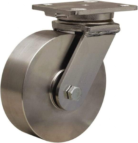 Hamilton - 6" Diam x 2" Wide x 7-1/2" OAH Top Plate Mount Swivel Caster - Forged Steel, 1,000 Lb Capacity, Delrin Bearing, 4 x 5" Plate - Apex Tool & Supply