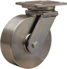 Hamilton - 6" Diam x 2" Wide x 7-1/2" OAH Top Plate Mount Swivel Caster - Forged Steel, 1,000 Lb Capacity, Delrin Bearing, 4 x 5" Plate - Apex Tool & Supply