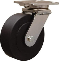 Hamilton - 6" Diam x 2" Wide x 7-1/2" OAH Top Plate Mount Swivel Caster - Nylon, 1,600 Lb Capacity, Stainless Steel Double Shielded Precision Ball Bearing, 4 x 5" Plate - Apex Tool & Supply