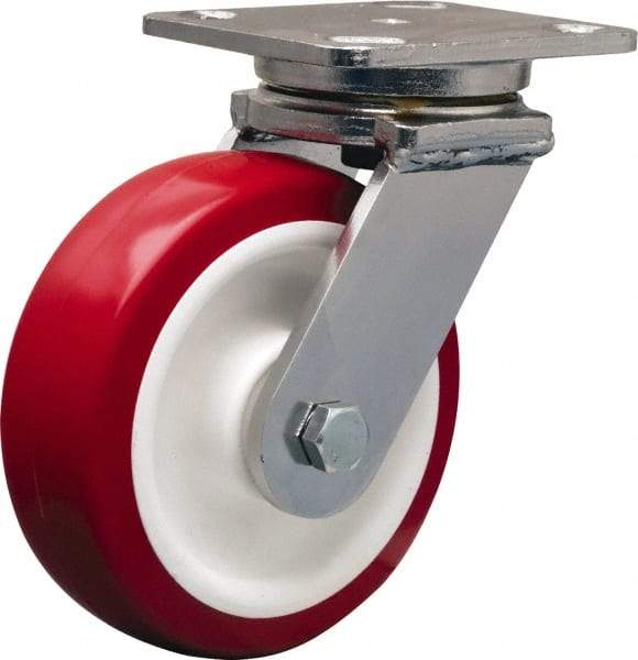 Hamilton - 6" Diam x 2" Wide x 7-1/2" OAH Top Plate Mount Swivel Caster - Polyurethane Mold on Polypropylene, 1,000 Lb Capacity, Delrin Bearing, 4 x 5" Plate - Apex Tool & Supply